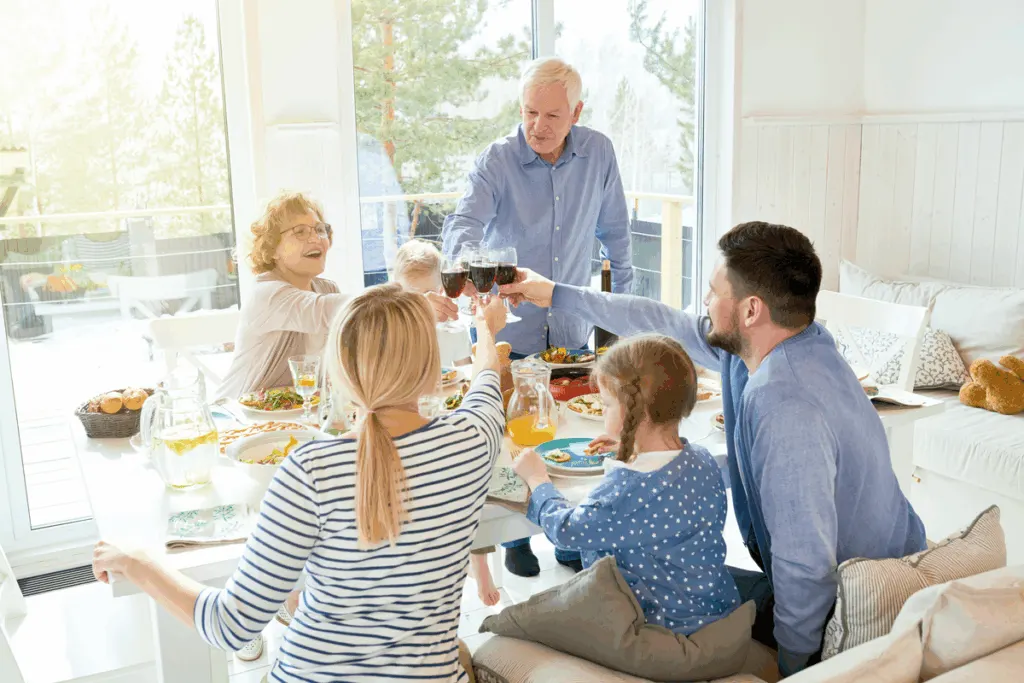 Multi-generational family gathering in a spacious custom home